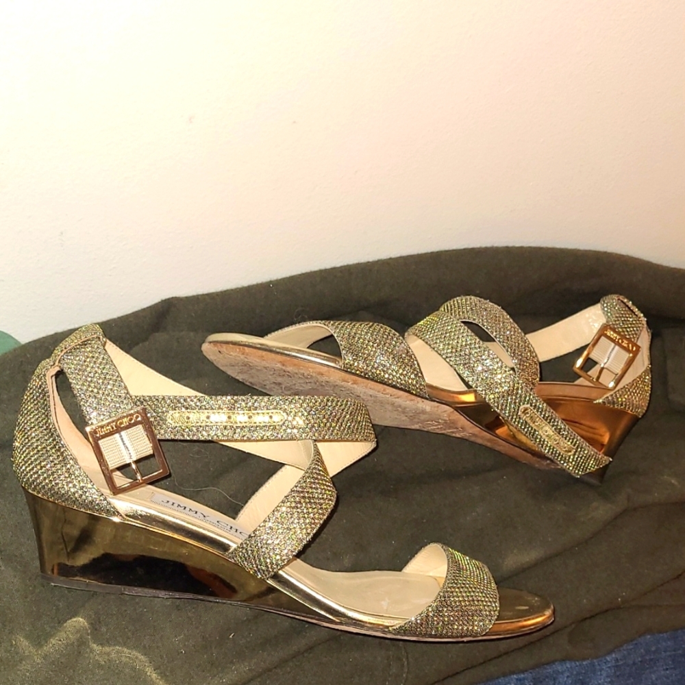 Jimmy Choo Gold Wedge Sandals